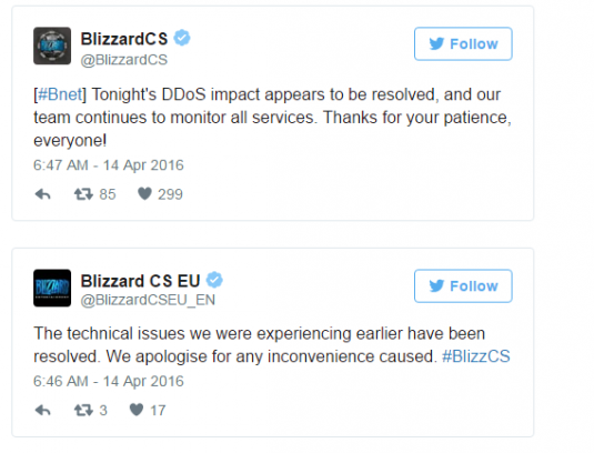 Посты в твиттере службы поддержки Blizzard