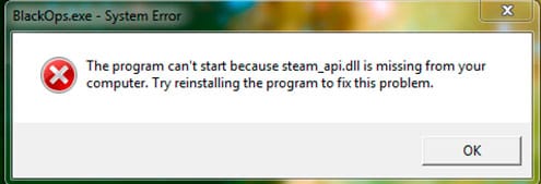 The program can’t start because steam_API.dll is missing from your computer. Try reinstalling the program to fix this program