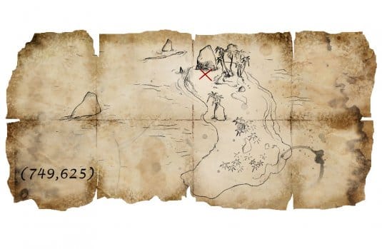 Карта сокровищ, на которой проставлены координаты Острова Абако