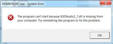 Ошибка с отсутствием файла X3DAudio1_7.dll